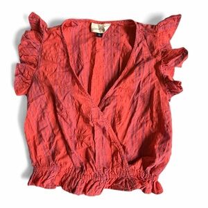 Universal Thread Women's Faux Wrap Blouse Size XS Red Purple NWT 100% Cotton
